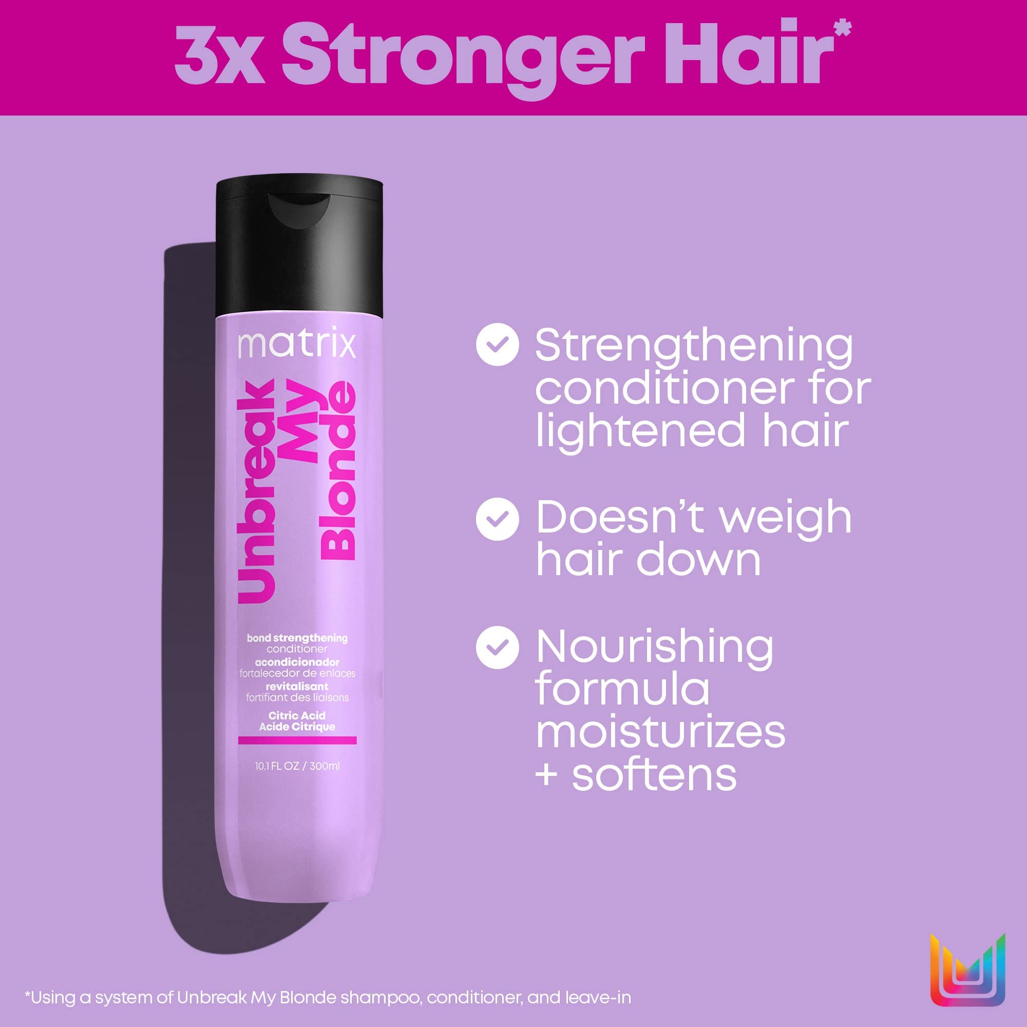 Matrix Unbreak My Blonde Strengthening Conditioner | Repairs and Adds Softness and Shine | For Damaged, Lightened and Over Processed Hair | Sulfate-Free |Packaging May Vary