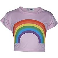 Girls Top Kids Tops Rainbow Print Pink Fahsion Trendy T Shirt Crop Top 5-13 Year