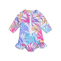 Toddler Girl's Beachwear Swimsuit Long Sleeve Leaf Print Zipper Swimsuit 1pc Swimsuit Kids Top