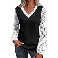 Blusas De Mujer Elegantes Spring Tops for Women 2024 Business Casual Long Sleeve Lace Tshirts Shirts for Women Trendy Dressy Casual V Neck Blouses Summer Tunic Tops Teacher Outfirts(M Black,X-Large)
