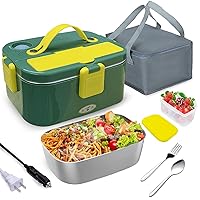 1.8L Electric Lunch Box Food Heater, 80W Faster Heated Lunch Box, Portable Food Warmer for Adults Car Truck Office, Stainless Steel Container with Fork & Spoon and Thermal Bag……