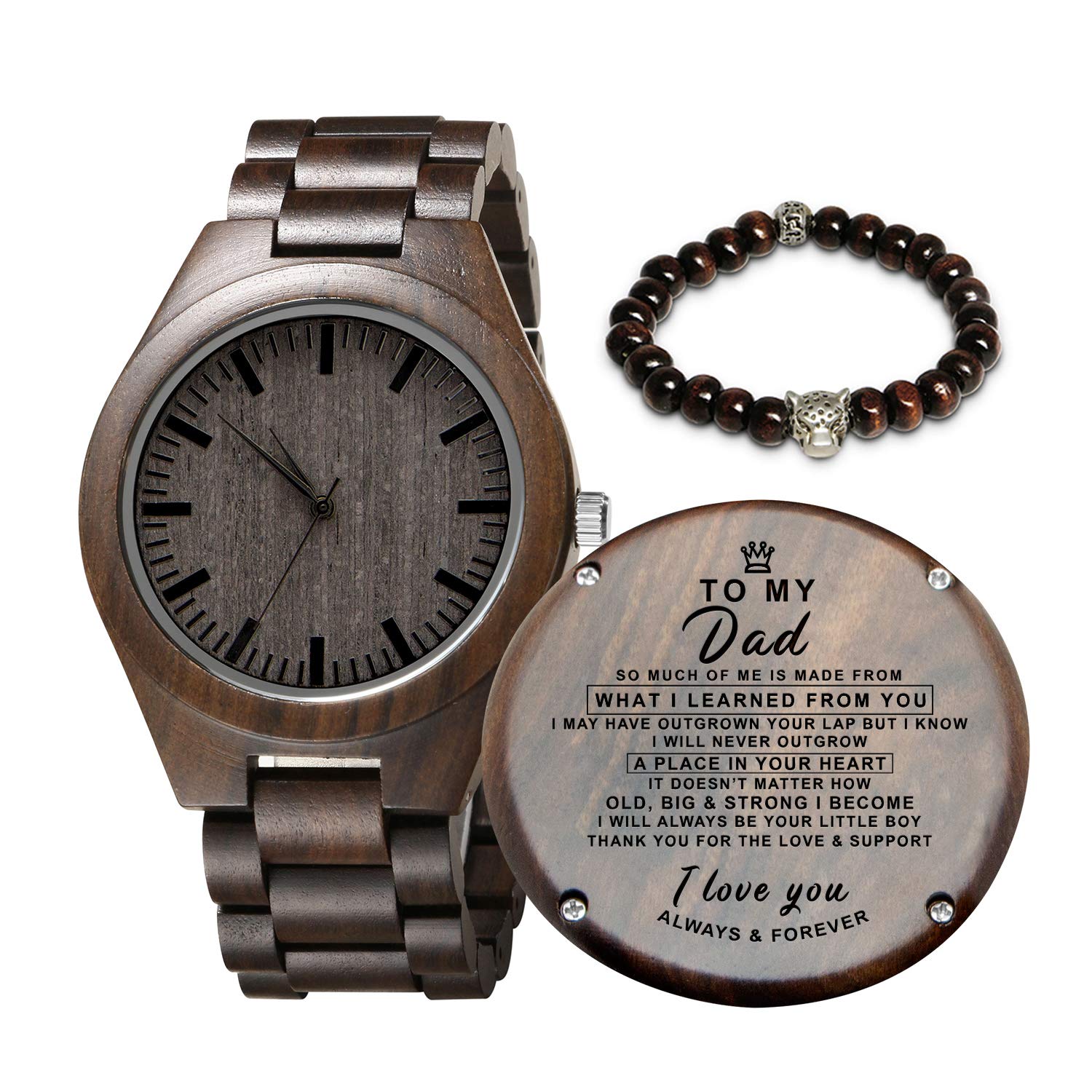 K KENON Engraved Wooden Watch for Men,Personalized Wood Watch Anniversary Christmas Father's Day for Dad Husband