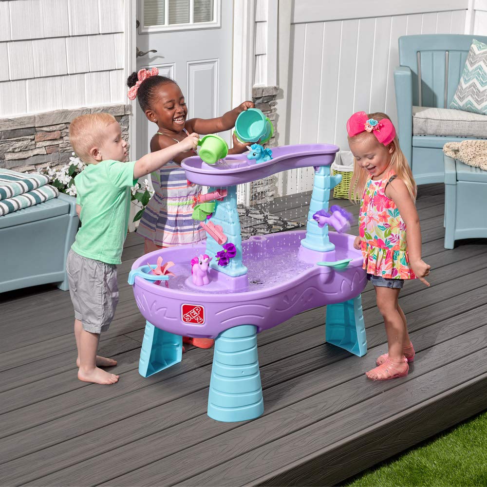 Step2 Rain Showers & Unicorns Kids Water Tables, Outdoor Toddler Activity Table, Ages 2 – 10 Years Old, 12 Piece Water Toy Accessories, Blue & Purple