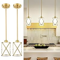 Modern Pendant Lights, Brushed Gold Modern Pendant Light for Kitchen Island with Frosted Milk Glass, Farmhouse Pendant Lighting for Dining Room 2 Pack, CH9176BGW-2PK