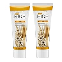 2pcs Rice Cleanser for Face, Rice Cleanser Face Wash, Gentle Exfoliating Face Wash, Hydrating Face Cleanser with Rice Essence, Dense Foaming Facial Cleanser for All Skin Type 60g
