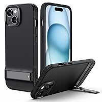 ESR for iPhone 15 Case, Metal Kickstand Case, 3 Stand Modes, Military-Grade Drop Protection, Supports Wireless Charging, Slim Back Cover with Patented Kickstand, Boost Series, Black