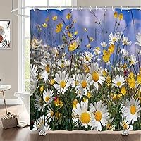 White Chrysanthemum Pictures Landscape Shower Curtain Botany Plants View Scenic Nature Picture Art Paintings Effect Print, 72