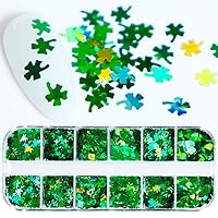 Nail Art Green Glitter Sequin 3D St. Patrick's Nail Holographic Clover Flake Sparky Love Shaped Design Leaf Decoration DIY Accessories for Women Nail Art Green Glitter Sequin 3D St. Patrick's Nail Holographic Clover Flake Sparky Love Shaped Design Leaf Decoration DIY Accessories for Women