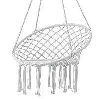 HBlife Hammock Chair, Hanging Swing with Macrame, Max 330 Lbs, White Hanging Cotton Rope Chair for Indoor, Outdoor, Bedroom, Patio, Yard, Deck, Garden and Porch, for Child