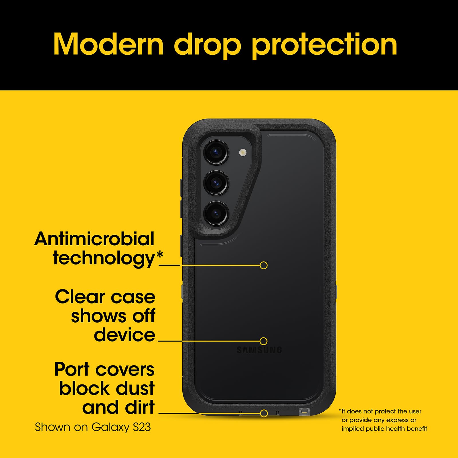 OtterBox Samsung Galaxy S24+ Defender Series XT Clear Case - Dark Side (Clear/Black), screenless, Rugged, Lanyard Attachment