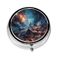 Giant Galaxy Images Print Round Pill Box Cute Mini Metal Pill Case with 3 Compartment Portable Travel Pillbox Medicine Organizer for Pocket Wallet