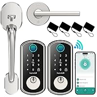 Smart WiFi Door Lock Set + Smart WiFi Deadbolt Silver: Hornbill Keyless Entry Fingerprint Deadbolt with Handle Set Electronic Digital Keypad Door Locks