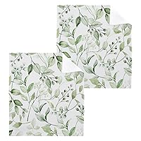 Green Leaves Wash Cloth Set of 4, 12 x 12 Inch Cotton Baby Washcloths Highly Absorbent and Soft Feel Fingertip Towels Face Towels for Bathroom, Gym, Spa