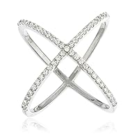 PORI JEWELERS Sterling Silver X Ring Cubic Zirconia (CZ) Criss Cross Ring for Women