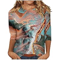 Womens Tops Dressy Casual Spring 2024 3/4 Length Sleeve Tops Oversized Loose Fit Boho Basic Tunic Tops
