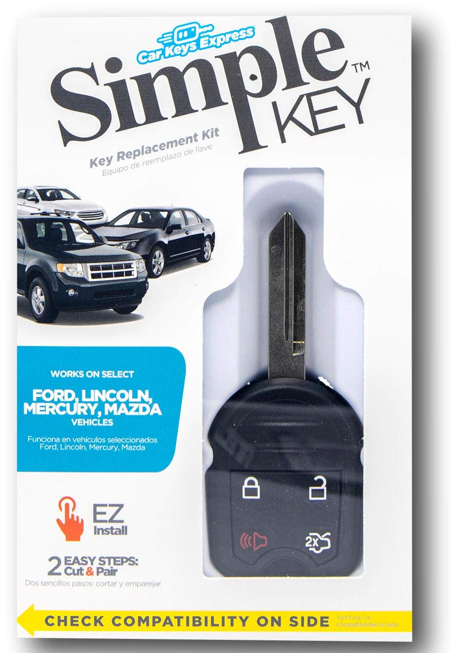Simple Key Programmer Bundle with Key(s) & Cable - Designed for Ford, Lincoln, Mercury, Mazda Vehicles: Program Key Yourself (2 Keys, 4 Button Key: Trunk Release, Lock, Unlock, Panic)