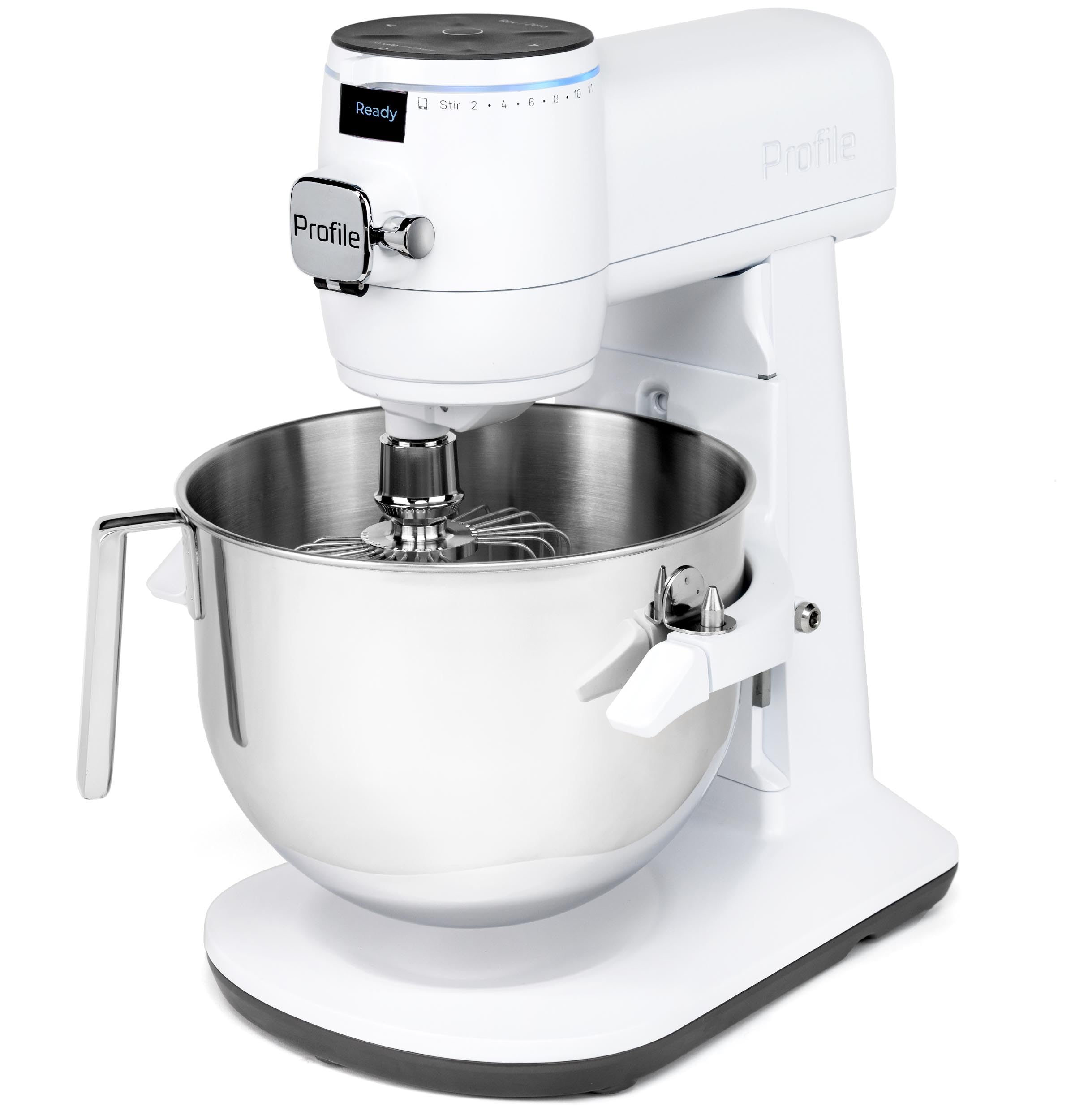 GE Profile Smart Stand Mixer w/Built-In Smart Scale & Auto Sense Technology, 7qt Stainless Steel Bowl, 11 Speed l Dough Hook, Beater, 11-wire whip l works w/Amazon Alexa & Google Home l Stone White