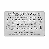 30th Birthday Card Gifts for Grandson, Birthday Gifts for 30 Year Old Grandson, Engraved Metal Wallet Card
