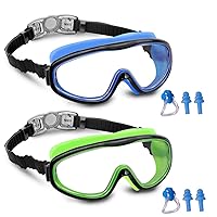 Kids Swim Goggles 2 Pack Anti Fog Wide Vision Swimming Goggles for Kids Age 3-12 with Nose Clips+Ear Plugs, No Leaking