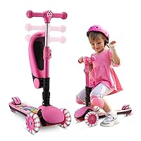 H.yeed 3 Wheel Scooter for Kids Toddler Age 2-8 Removable Seat & Adjustable Handlebar Kick Scooter with LED Flashing Light Up Wheels Lightweight Scooters Toddlers Children Boys and Girls 