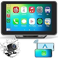 Portable Wireless CarPlay Screen for Car, 7 Inch Double Din Car Stereo with Apple CarPlay & Android Auto, Multimedia Player with Backup Camera, Mirror Link, Navigation Screen for All Vehicles