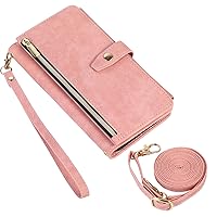 Wallet Case Compatible with Xiaomi 10T Pro, Crossbody Strap 9 Card Slots Zipper Flip Folio Phone Case with Wrist Strap Kickstand (Pink)