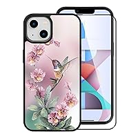 OOK Designed for iPhone 15 Case Built in Screen Protector Cute Blue Floral Flower Design for Women Girls Hard PC Back Anti Slip Shockproof Protective Cover Compatible with iPhone 15