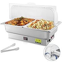 Electric Chafing Dish, 2 x 4.5QT Half Size Electric Chafing Dish Buffet Set with Rotary Knob Adjustable Temp, 700W Electric Buffet Servers and Warmers with Roll Top for Catering