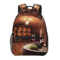 Casual Laptop Backpack Lightweight Red Wine Cellar1 Canvas Backpack For Women Man Travel Daypack With Side Pocket