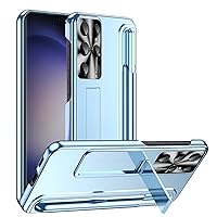 ZIFENGX-Case for Samsung Galaxy S23ultra/S23plus/S23, Hidden Stand Camera Hole Protective Case Luxury Electroplated Cover with Pen (S23 Ultra,Blue)