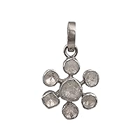 1.50 CTW Natural Diamond Polki Flower Pendant 925 Sterling Silver Platinum Plated Slice Diamond Jewelry