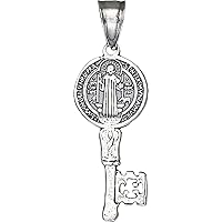 Sterling Silver Saint Benedict Key Medal Reversible Charm Pendant Necklace
