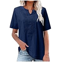 2024 Chinese Embroidered T-Shirts Women Boho Floral Pattern V Neck Casual Blouse Summer Short Sleeve Trendy Tee Tops
