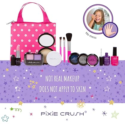 PixieCrush Pretend Play Makeup Set for Toddlers. Designer Girls Beauty Basics 12 Piece Polka Dot Handbag Set Ages 3, 4, 5, 6, 7, 8, 9, 10 | Comes in an Attractive Pink Polkadot Purse