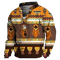 Men 3D Digital Print Stand Collar Pullover Tops Casual Fashion 6 Button V Neck Tshirt Loose Vintage Sweatshirt