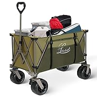 230L Collapsible Wagons Carts with Big Wheels Heavy Duty Foldable Beach Wagon for Sand, Super Large Capacity Utility Wagon for Garden Outdoor Picnic Camping Green