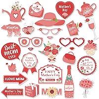 Mother's Day Photo Booth Props for Photoshoot, 29 Pcs Happy Mother's Day Photo Props Flowers Hat Glasses Greeting Card Selfie Photobooth Props, Spring Photography for Party Decorations, Little DIY