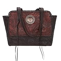 Women's Handbag Genuine Leather Tote Hand Tooled Stylish Every Day Purse (Concealed Carry - Crimson Brown)