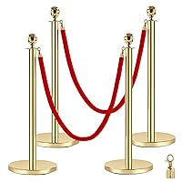Red Carpet Ropes and Poles,5 ft/1.5 m Velvet Red Ropes,4pcs Crowd Control Barriers, 38In Stainless Steel Gold Stanchions Used for Theaters, Parties, Wedding, Exhibition,Ticket Offices