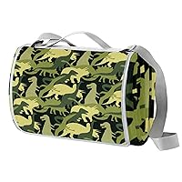 Cool Art Camo Dinosaurs Pattern Outdoor Picnic Blanket 57’’x59’’, Soft Portable Beach Mat Compact Tote Bag, Foldable Machine Washable Rug for Camping Hiking Travel