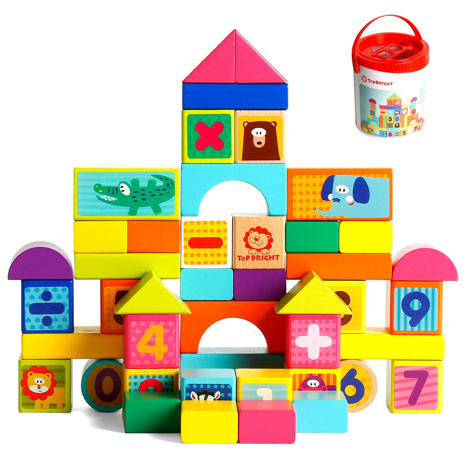 TOP BRIGHT Building Blocks for Toddlers 1-3 50 Pieces Set，Wooden Blocks Toys for 1 Year Old Boy and Girl