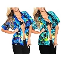 LA LEELA Women's Tunic Hawaiian Shirt Aloha Beach Party Holiday Camp S Work from Home Clothes Women Blouse Pack of 2