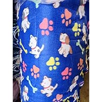 Ad Fabric, Polar Fleece Blue Paws and Dogs Fleece Printed Fabric / 60