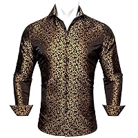 Shirts for Men Golden Lapel Long Sleeve Silk Fashion Four Seasons Fit Business Party