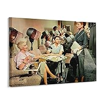 Vintage Beauty Salon Poster Perm and Manicure Afternoon Tea Beauty Salon Shop Scene Hairdresser Post Canvas Art Poster and Wall Art Picture Print Modern Family Bedroom Decor 20x26inch(51x66cm) Fram