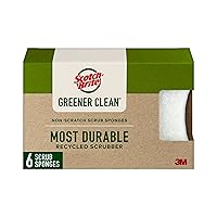 Greener Clean Non-Scratch Kitchen Sponges, 6 Scrub Sponges, Durable Recycled Scrubbers for Cleaning Dishes, Non-Stick Pots and Pans, Countertops and More