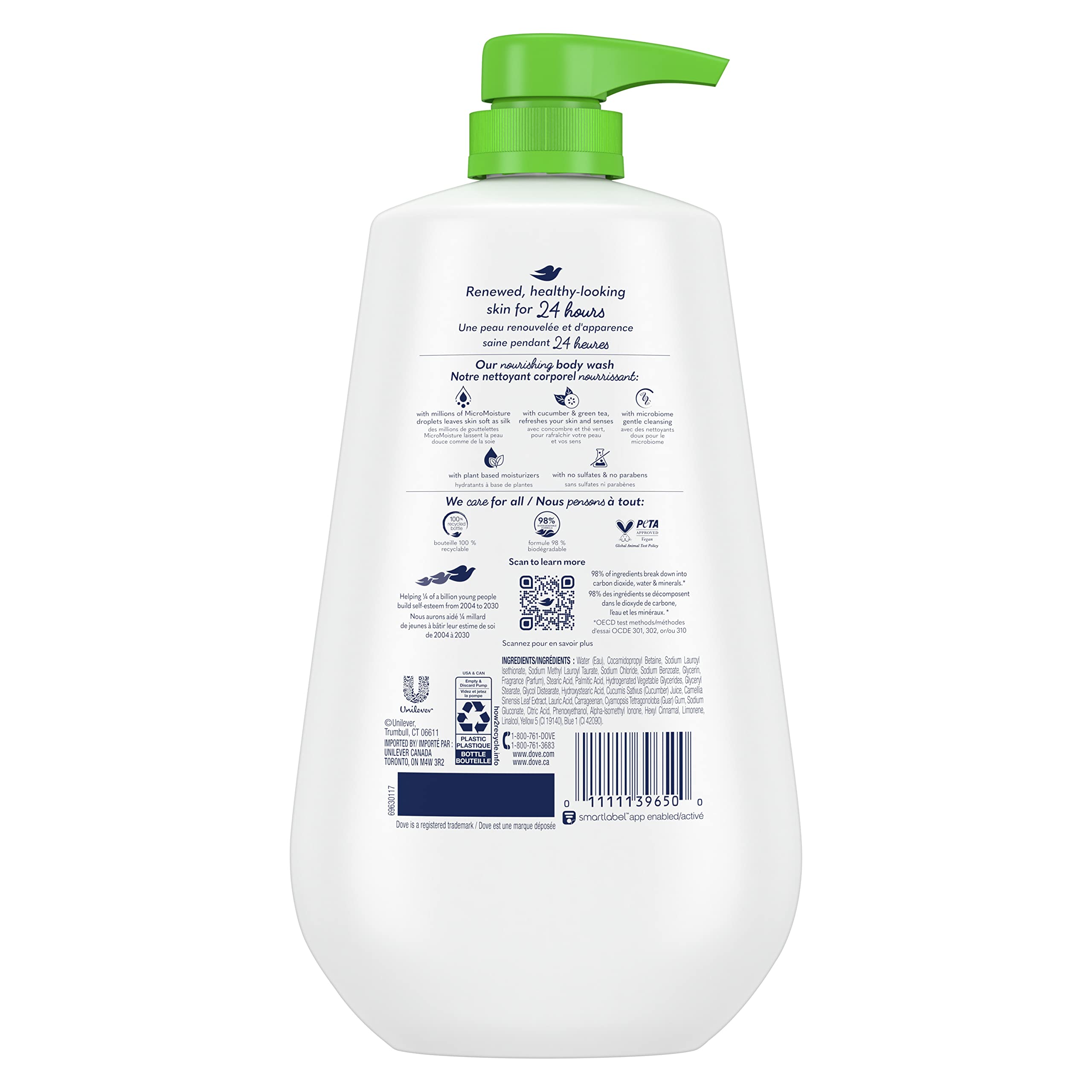 Dove Body Wash with Pump Refreshing Cucumber and Green Tea 3 Count Refreshes Skin Cleanser That Effectively Washes Away Bacteria While Nourishing Your Skin 30.6 oz