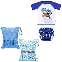 ALVABABY 2pcs Superior Waterproof Wet Dry Bags with 2-Piece Baby Boy Swimsuit