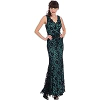 Lace Sleeveless Mermaid Holiday Party Maxi Prom Dress, M, Black-Jade
