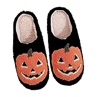 Womens Slides with Bling Halloween Pumpkin Slippers For Womens Mens Plush Warm Cute Womens House Slippers Memory